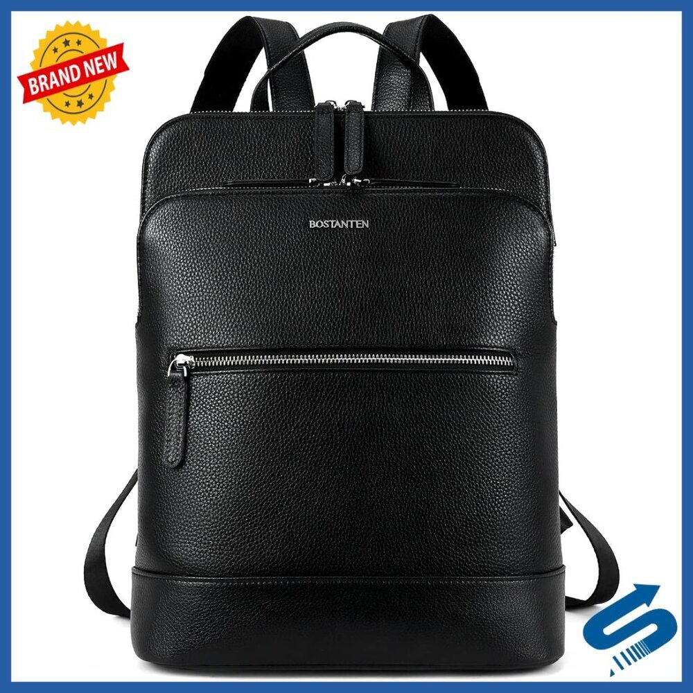 Leather Laptop Backpack 15.6 Inch Travel Work Daypack Large Size Minimal Chic